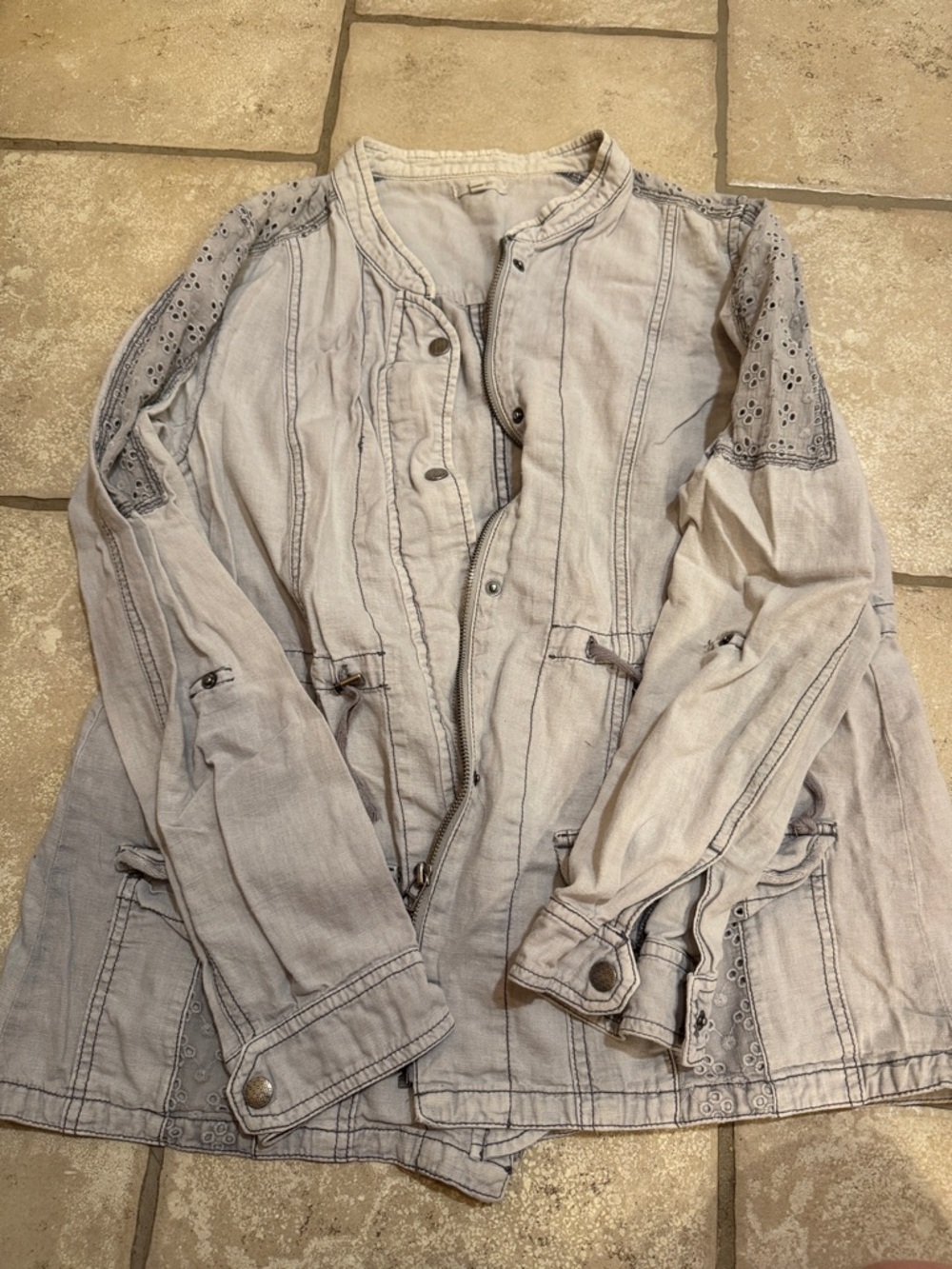 Maurices Light Gray Eyelet-Sleeve Utility Jacket